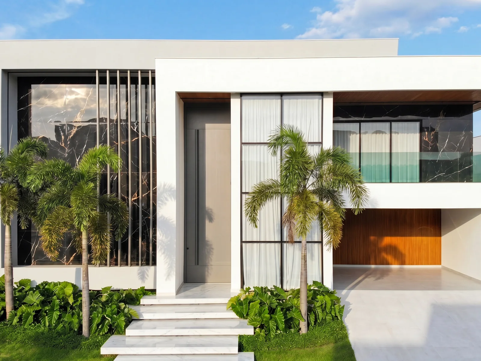 Casa PB, condomínio Vivendas no Recreio — fachada contemporânea em mármore preto
